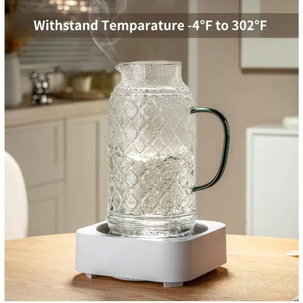 Glass Pitcher with Lid, 2 PACK 84 oz/2.5L Liter Vintage Water Pitcher, Clear Bor - Picture 6 of 6